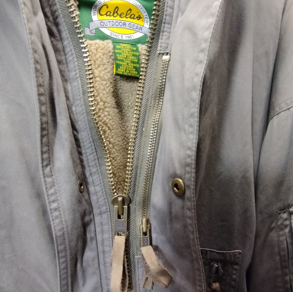Cabela's Grey Thinsulate Winter Coat l Xl Tall l Sherpa 100% Cotton l Zipup Hood - Picture 6 of 13